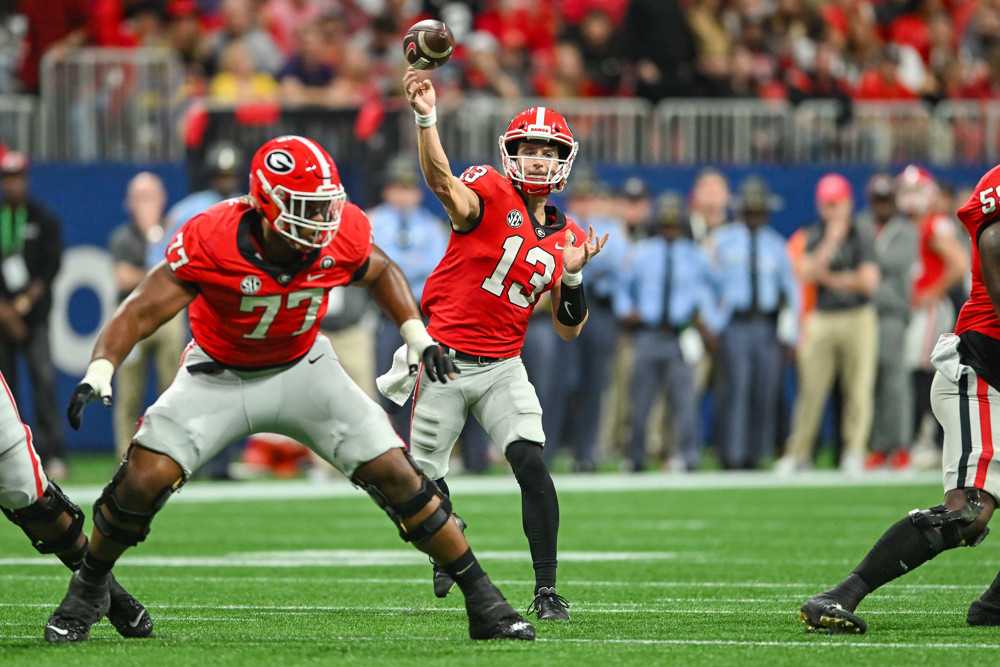 UGA's Stetson Bennett throwing first pitch at Braves' home opener